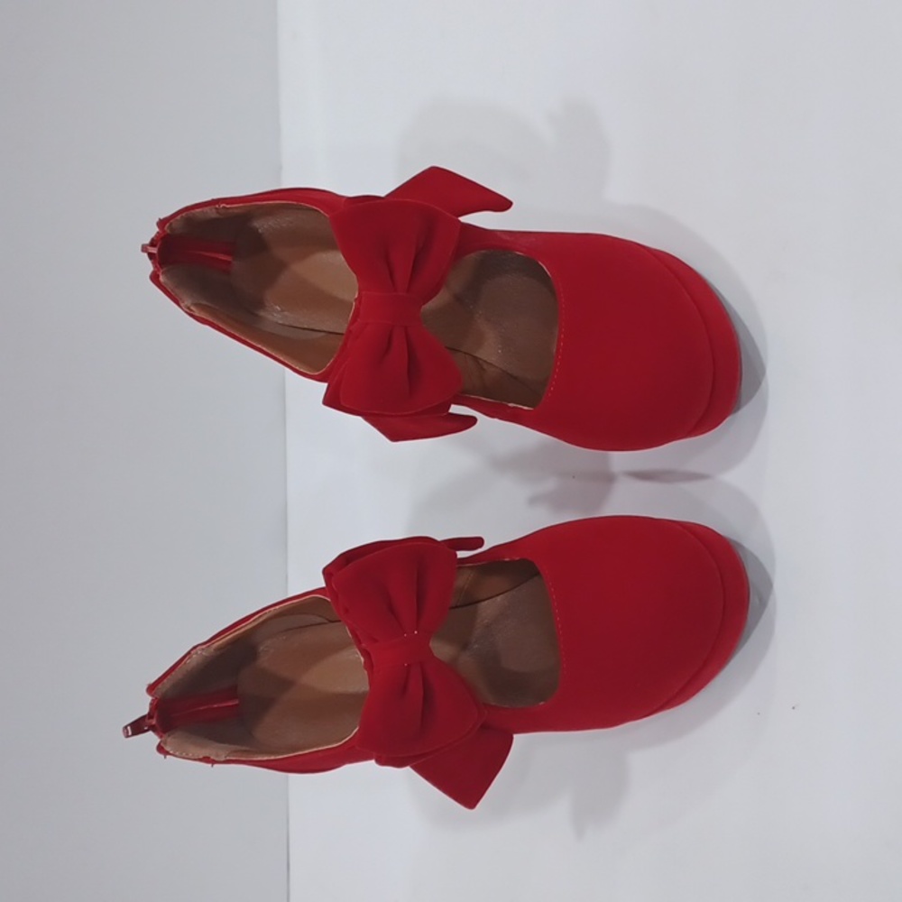 Red velvet high heel shoes
